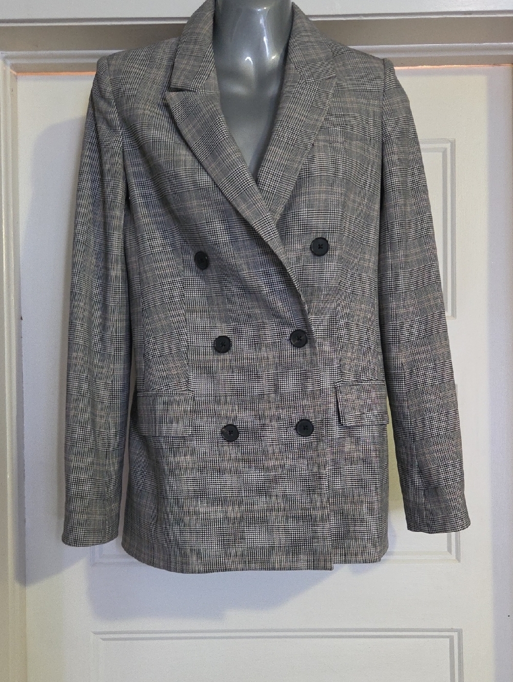 Babaton Black Lined Plaid-Trim Blazer